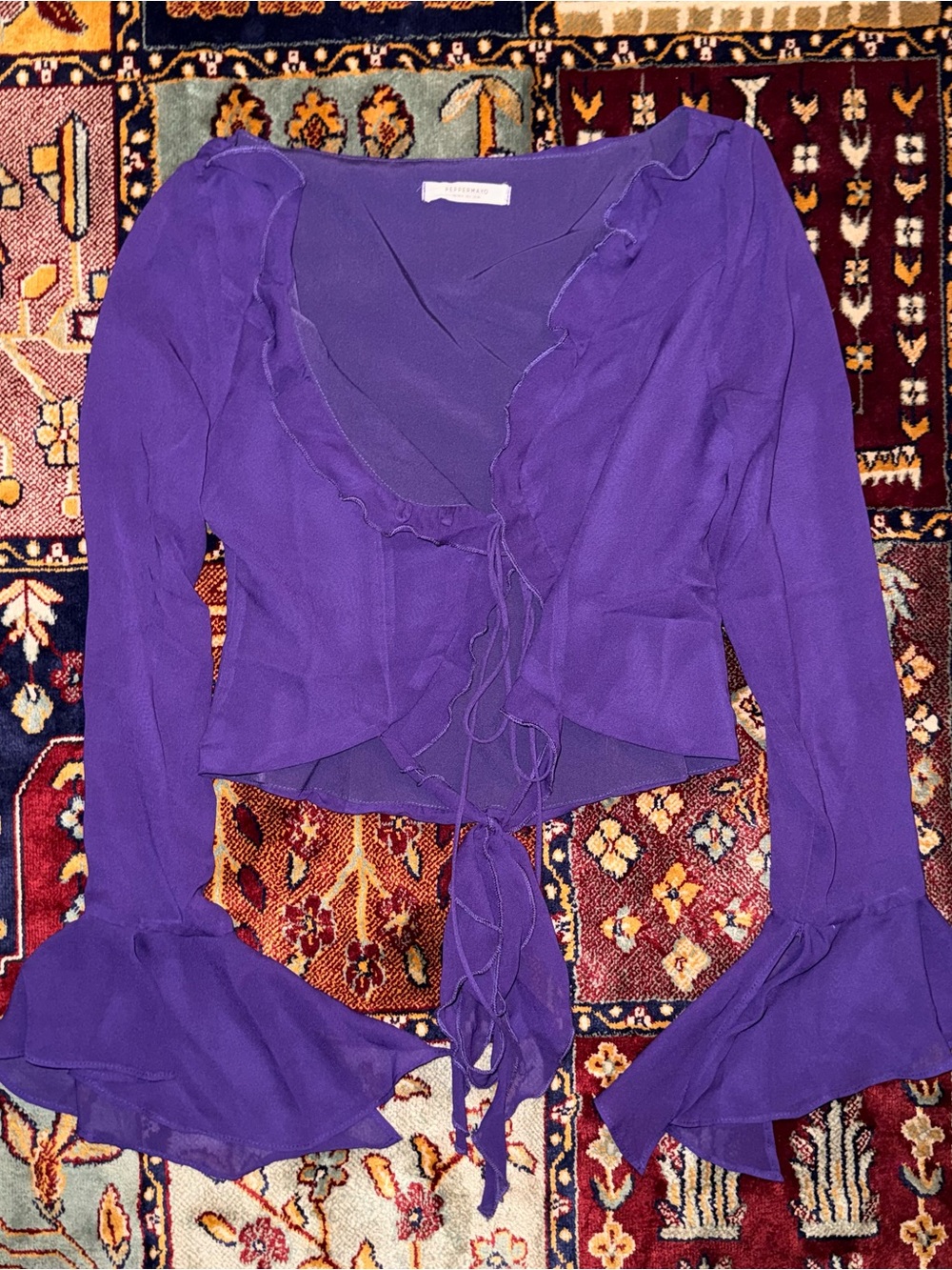 Peppermayo Purple Ruffle Tie-Front Blouse